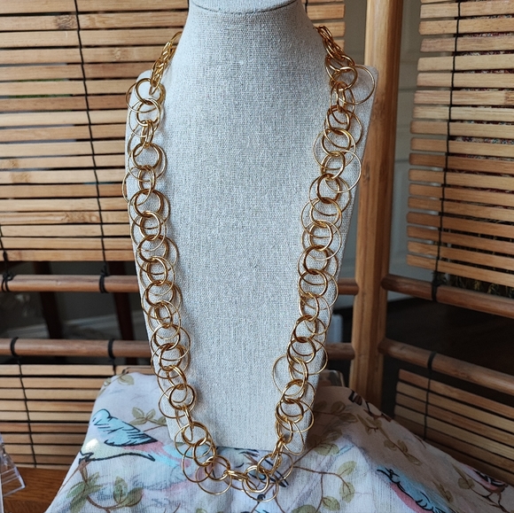 Joan Rivers Gold Tone Double Circles LING Chain Necklace NWOT Layering Signed - Picture 4 of 8